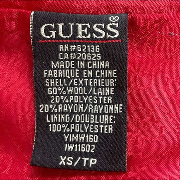 Guess Jeans Womens Red Hooded Peacoat Jacket With Button Accents & Pockets Sz XS - Picture 9 of 10